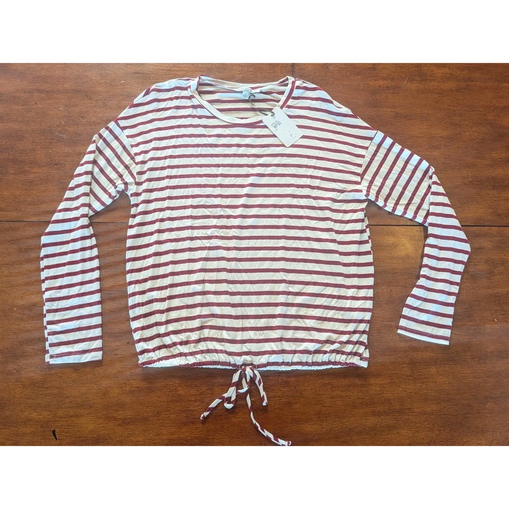 Green Envelope Striped Drawstring Hem Long Sleeve Top GTH572-RSM Burgundy M
